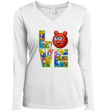 Love Basketball Cute Lady Basketball Face Women's T-Shirt Long Sleeve V-Neck