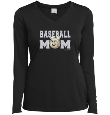 Baseball Mom Baseball Face Women's T-Shirt Long Sleeve V-Neck