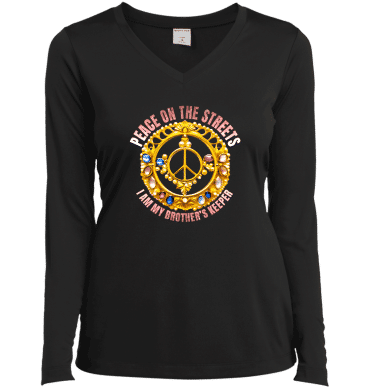 Peace Symbol -  I'm My Brother's Keeper Ladies’ Long Sleeve Performance V-Neck Tee