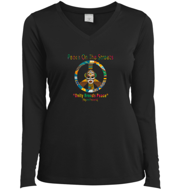 Peace Symbol -  Unity Breeds Peace Ladies’ Long Sleeve Performance V-Neck Tee