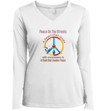 Peace Heart -  A Heart That Loves Ladies’ Long Sleeve Performance V-Neck Tee