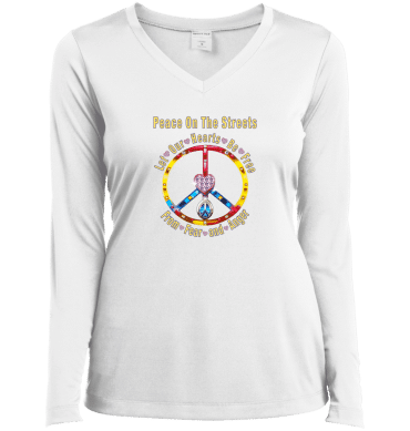 Peace Heart -  Let Our Hearts Be Free Ladies’ Long Sleeve Performance V-Neck Tee