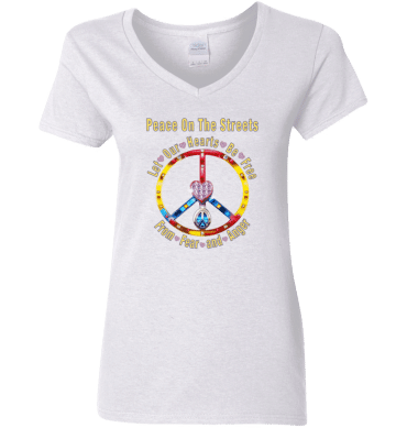 Peace Heart -  Let Our Hearts Be Free Ladies' V-Neck T-Shirt