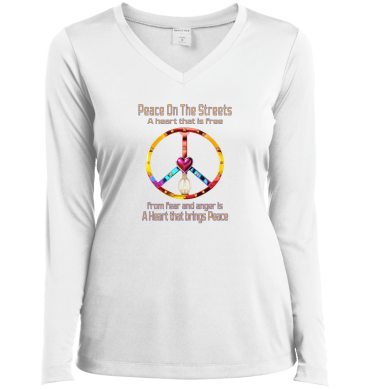 Peace Heart -  A Heart That Is Free Ladies’ Long Sleeve Performance V-Neck Tee