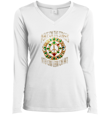 Peace Symbol -  You Can Lean On Me Ladies’ Long Sleeve Performance V-Neck Tee