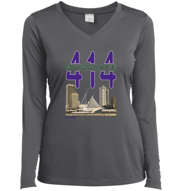 414 Milwaukee Skyline T-Shirt Women V-Neck Long Sleeve