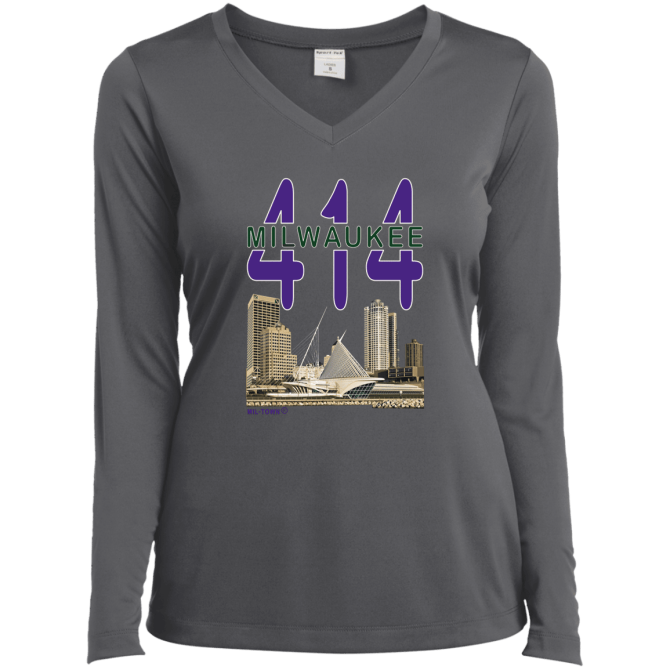 414 Milwaukee Skyline T-Shirt Women V-Neck Long Sleeve