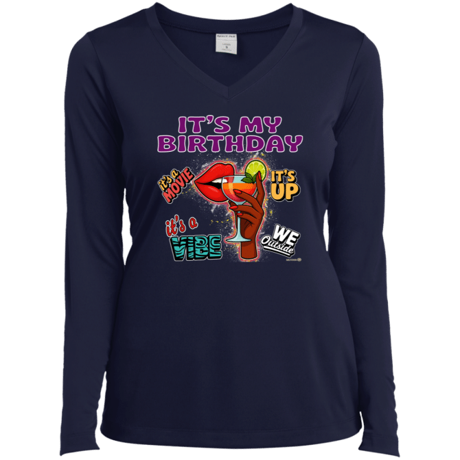 It's My Birthday Female Design - Ladies LS V-Neck - Image 3