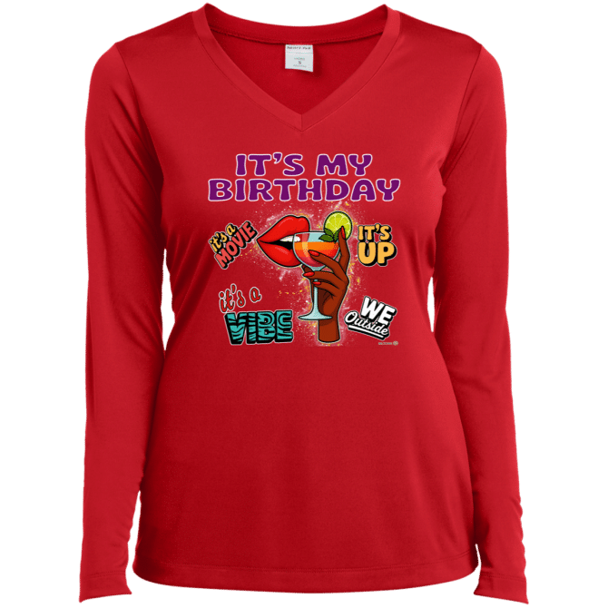 It's My Birthday Female Design - Ladies LS V-Neck - Image 4