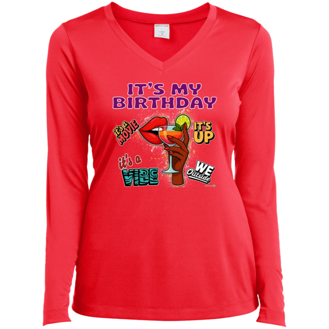 It's My Birthday Female Design - Ladies LS V-Neck - Image 5