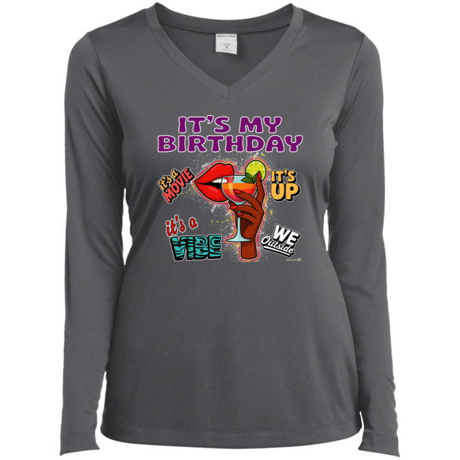 It's My Birthday Female Design - Ladies LS V-Neck - Image 6