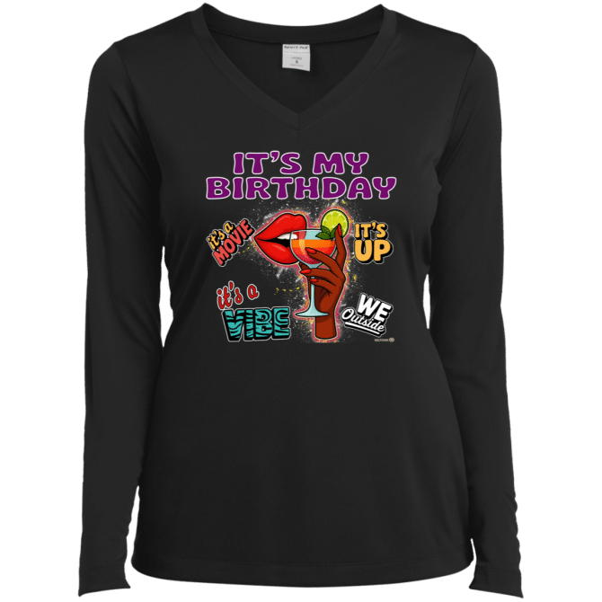 It's My Birthday Female Design - Ladies LS V-Neck - Image 2