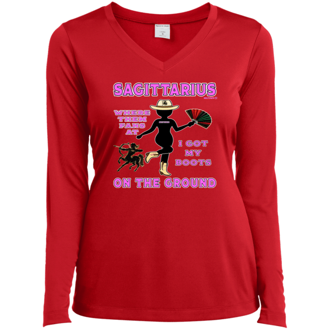 Sagittarius Boots On The Ground - Ladies LgSl V-Neck - Image 4