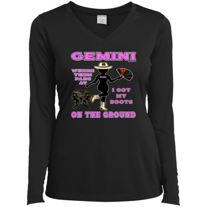 Gemini Boots On The Ground - Ladies LgSl V-Neck - Image 2