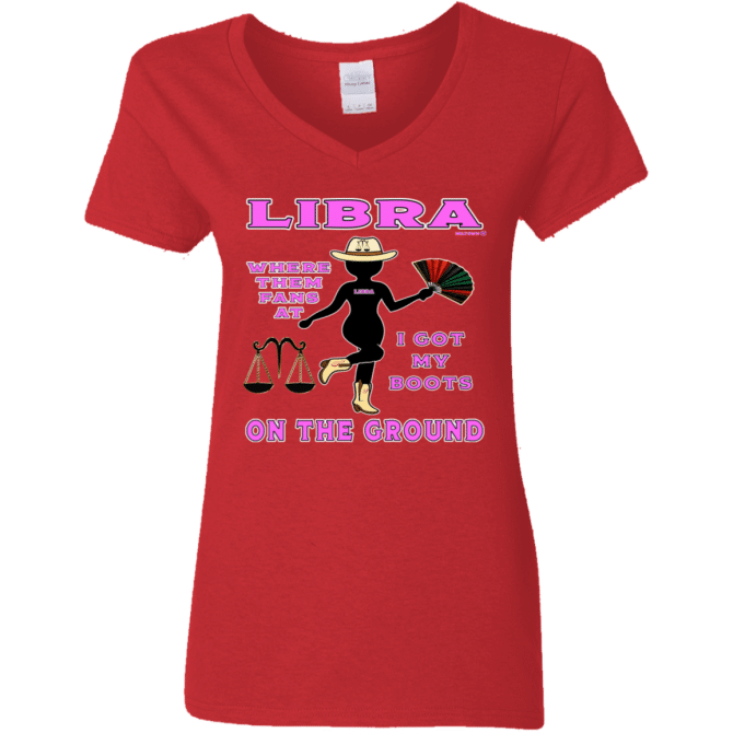 Libra Boots On The Ground - Ladies'  V-Neck - Image 5
