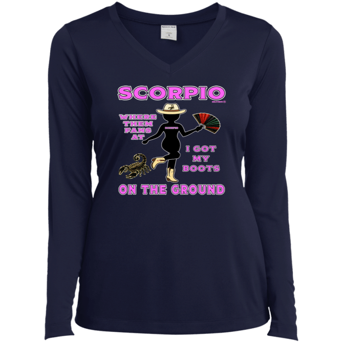 Scorpio Boots On The Ground - Ladies LgSl V-Neck - Image 3