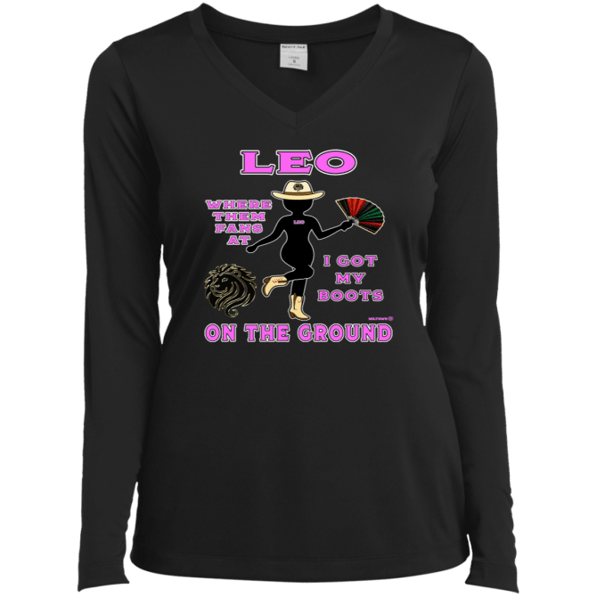 Leo Boots On The Ground - Ladies LgSl V-Neck - Image 2