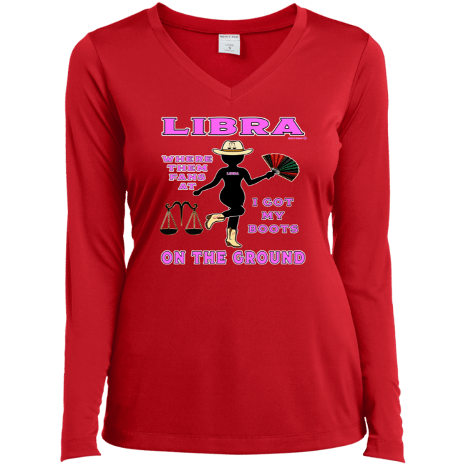Libra Boots On The Ground - Ladies LgSl V-Neck - Image 4