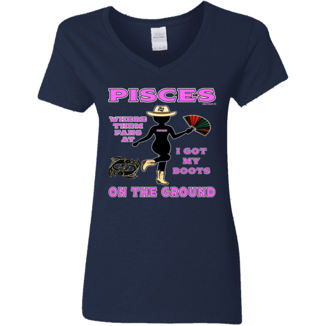Pisces Boots On The Ground - Ladies'  V-Neck - Image 3