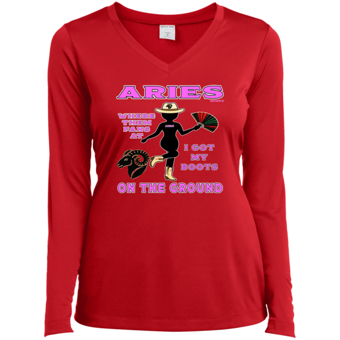 Aries Boots On The Ground - Ladies LgSl V-Neck - Image 4