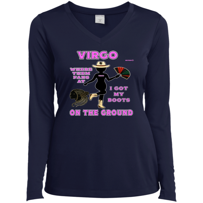Virgo Boots On The Ground - Ladies LgSl V-Neck - Image 3