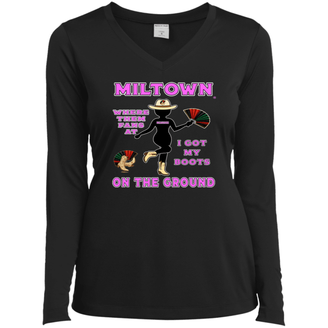 Miltown Boots On The Ground - Ladies LgSl V-Neck - Image 2