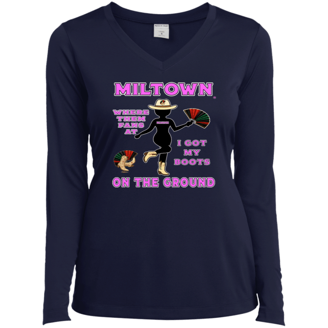 Miltown Boots On The Ground - Ladies LgSl V-Neck - Image 3
