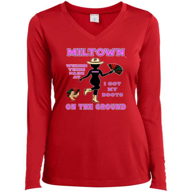 Miltown Boots On The Ground - Ladies LgSl V-Neck - Image 4