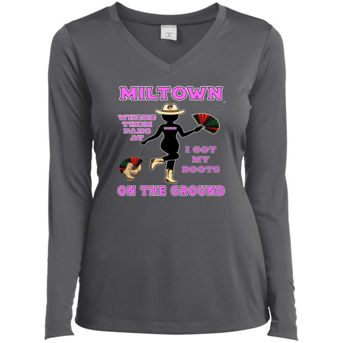 Miltown Boots On The Ground - Ladies LgSl V-Neck - Image 5