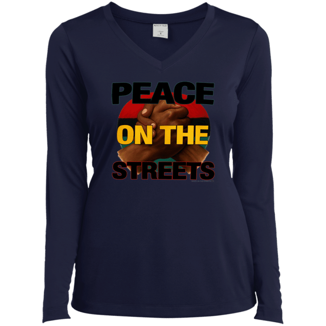 Peace On The Streets 01 -Ladies LgSl V-Neck - Image 3
